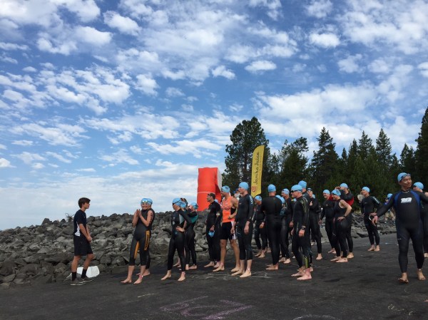 Mary Ann's and Ben's relay heat entering the water.