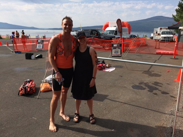 Ben and Mary Ann take a breather after their swim.